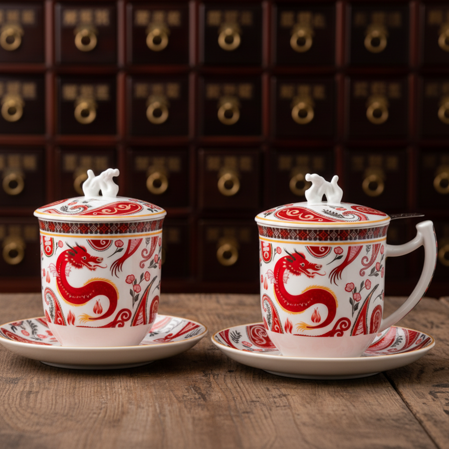 Kräuterteetassen Tealogic mit Drachenmotiv, stilvoller Teegenuss im offiziellen Onlineshop von TeaLogic.