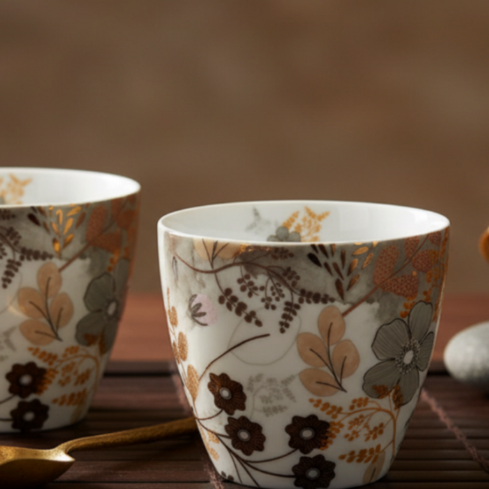 Schöne Tassen aus der Astrid Kollektion mit floralen Mustern, ideal um Astrid Produkte kaufen zu können.