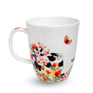 Fine Bone China Becher mit Katzendekor in buntem Design, ideal für Teeliebhaber.