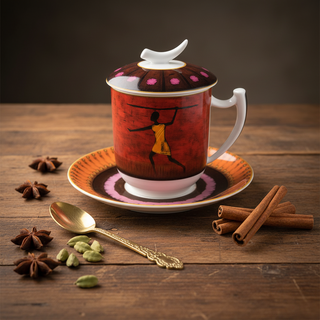 Kräuterteetasse mit Filter und Unterteller "Kariba", Bone China