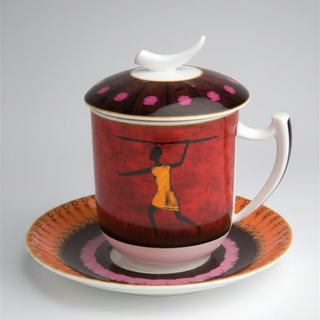 Kräuterteetasse mit Filter und Unterteller "Kariba", Bone China