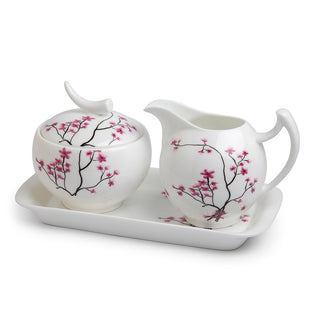 Milchkännchen & Zuckertopf & Tablett  "Cherry Blossom", Bone China