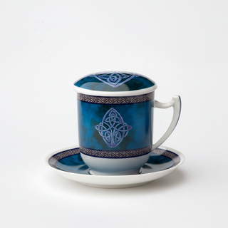 Kräuterteetasse "Celtic"mit Filter, 0,35 l, blau, 4tlg, Bone China