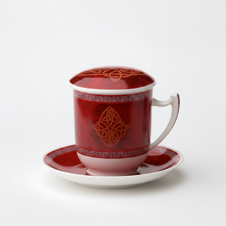 Kräuterteetasse "Celtic" mit Filter, 0,35 l, rot, 4tlg, Bone China