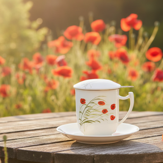 Krätreteetasse Caprice mit Deckel, Filter ind Unterteller, 0,38 l Bone China
