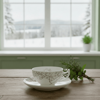Bone China Tasse mit Untertasse White Cherry – Elegante Teetasse – TeaLogic