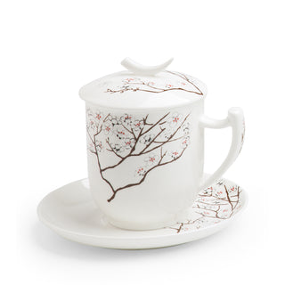 Kräuterteetasse "White Cherry" mit Filter, 0,35 l, 4tlg, Bone China