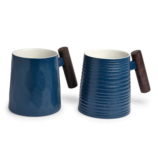 Becher "Blu" mit Holzgriff,  0,4 l, 2er-Set, Porzellan