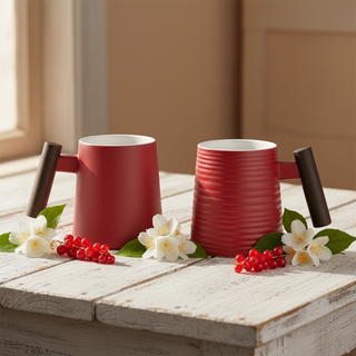 Becher "Rouge" mit Holzgriff, 0,32 l / 2er-Set, Porzellan