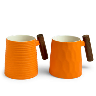 Becher mit Holzgriff  "Clementine", 2-fach sortiert, Porzellan, 0,4 l