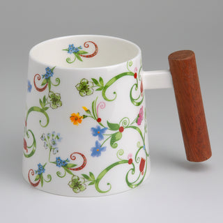 Becher "Fleurette",  Porzellan, mit Holzgriff,  0,3  l