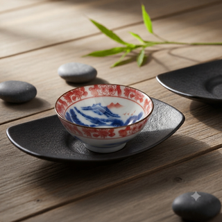 Porzellan Untersetzer für Cups,  12,8 x 9,0 cm,  schwarz-grau, 2er-Set