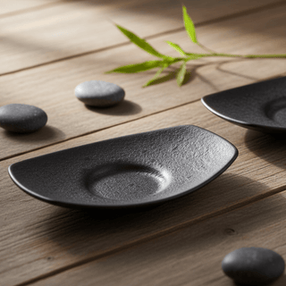 Porzellan Untersetzer Schwarz Grau 2er-Set – TeaLogic Bremen – TeaLogic