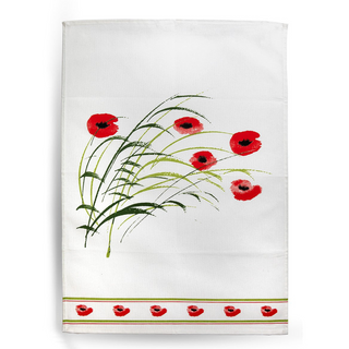 Baumwoll Geschirrtuch Caprice 50x70 cm mit verspieltem Design und leuchtenden Mohnblumen-Muster.