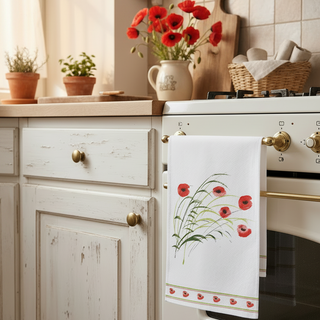 Baumwoll Geschirrtuch Caprice 50x70 cm im dekorativen Küchendesign mit Mohnblumenmotiv.