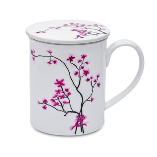Kräuterteetasse XL "Cherry Blossom" mit Deckel und Edelstahlsieb, 0,5 l, Porzellan, im Geschenkkarton
