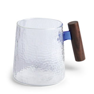 Becher "Fabian" mit Holzgriff, blau, 0,5 l, Glas